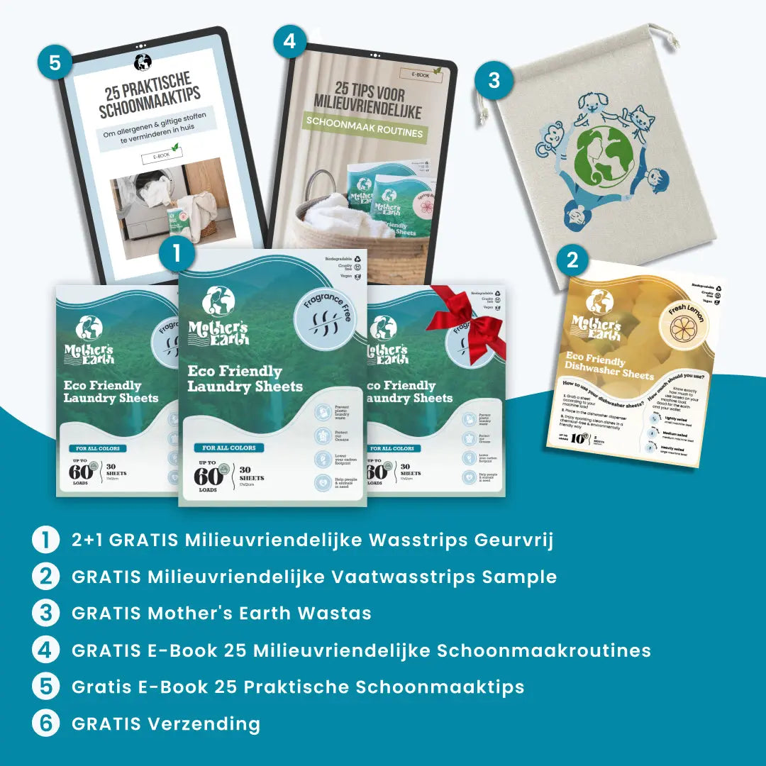 Milieuvriendelijke Wasstrips | 180 Wasjes + Gratis Cadeaus Mother's Earth